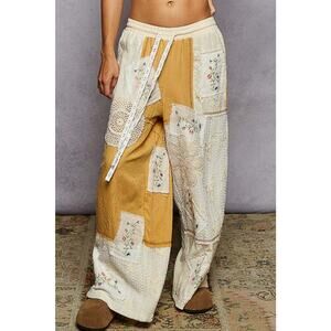"Deacon" Patchwork Wide Leg Pants in Ivory Honey